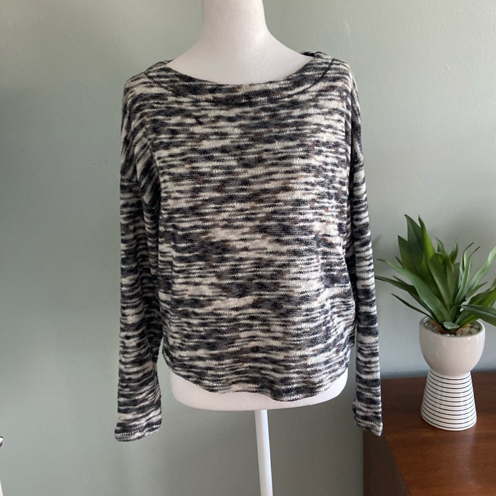 Anthropologie Space Dye Boat Neck Boxy Long Sleeved Sweater Size Small